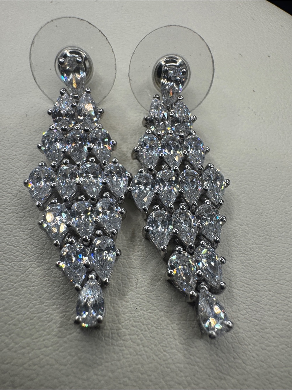 Crystal or CZ  Teardrop Cluster Dangle Earrings - Sterling Silver 925 statement